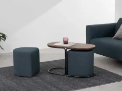 Salontafel + 2 Poefs Van Stof - Naturel En Blauw - Adar