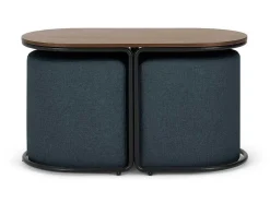 Salontafel + 2 Poefs Van Stof - Naturel En Blauw - Adar