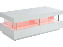 Salontafel Fabio - Wit Gelakt Mdf - Leds - 2 Lades En 2 Nissen