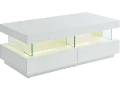 Salontafel Fabio - Wit Gelakt Mdf - Leds - 2 Lades En 2 Nissen