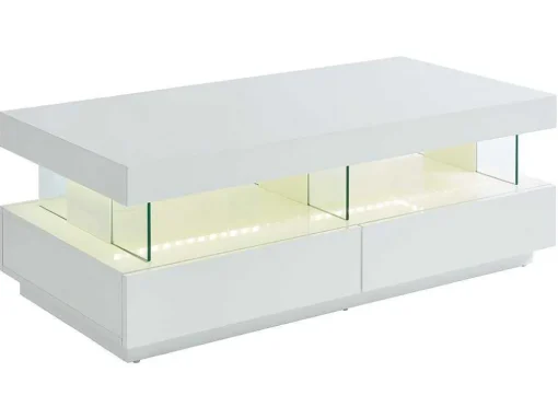 Salontafel Fabio - Wit Gelakt Mdf - Leds - 2 Lades En 2 Nissen