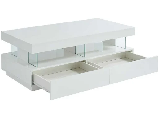 Salontafel Fabio - Wit Gelakt Mdf - Leds - 2 Lades En 2 Nissen