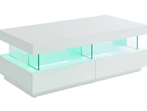 Salontafel Fabio - Wit Gelakt Mdf - Leds - 2 Lades En 2 Nissen