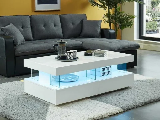 Salontafel Fabio - Wit Gelakt Mdf - Leds - 2 Lades En 2 Nissen