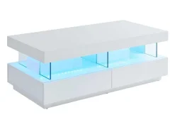 Salontafel Fabio - Wit Gelakt Mdf - Leds - 2 Lades En 2 Nissen