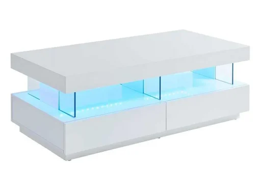 Salontafel Fabio - Wit Gelakt Mdf - Leds - 2 Lades En 2 Nissen
