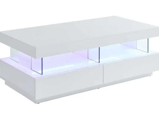 Salontafel Fabio - Wit Gelakt Mdf - Leds - 2 Lades En 2 Nissen
