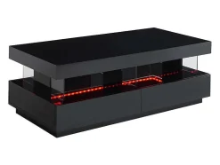 Salontafel Fabio - Zwart Gelakt Mdf - Met Leds - 2 Lades En 2 Nissen