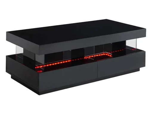 Salontafel Fabio - Zwart Gelakt Mdf - Met Leds - 2 Lades En 2 Nissen