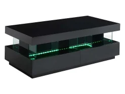 Salontafel Fabio - Zwart Gelakt Mdf - Met Leds - 2 Lades En 2 Nissen