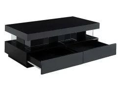 Salontafel Fabio - Zwart Gelakt Mdf - Met Leds - 2 Lades En 2 Nissen