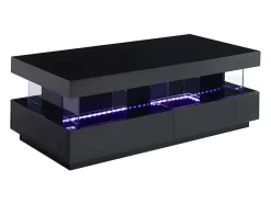 Salontafel Fabio - Zwart Gelakt Mdf - Met Leds - 2 Lades En 2 Nissen