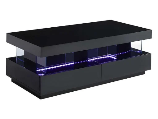 Salontafel Fabio - Zwart Gelakt Mdf - Met Leds - 2 Lades En 2 Nissen