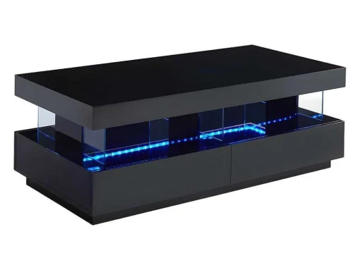 Salontafel Fabio - Zwart Gelakt Mdf - Met Leds - 2 Lades En 2 Nissen