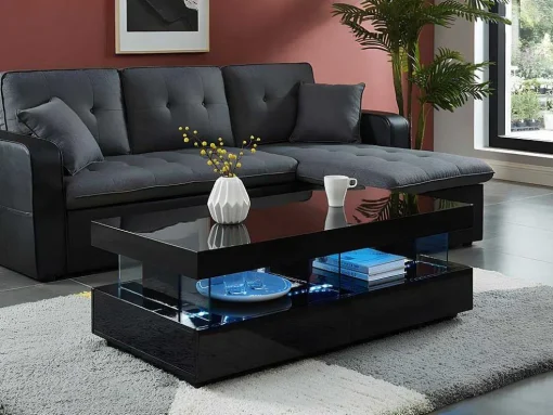 Salontafel Fabio - Zwart Gelakt Mdf - Met Leds - 2 Lades En 2 Nissen