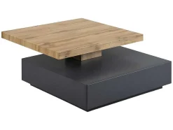 Salontafel Kyria - 1 Lade & Draaiblad - Mdf - Kleur: Antraciet & Eik