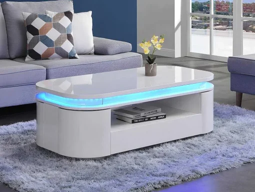 Salontafel Met 4 Kasten En 1 Lade - Leds - Mdf - Witgelakt - Vandana
