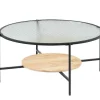 Salontafel Met 1 Plank - Glas, Heveahout En Metaal - Naturel En Zwart - Munita