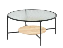 Salontafel Met 1 Plank - Glas, Heveahout En Metaal - Naturel En Zwart - Munita