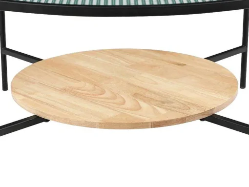 Salontafel Met 1 Plank - Glas, Heveahout En Metaal - Naturel En Zwart - Munita