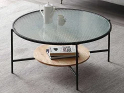 Salontafel Met 1 Plank - Glas, Heveahout En Metaal - Naturel En Zwart - Munita