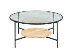 Salontafel Met 1 Plank - Glas, Heveahout En Metaal - Naturel En Zwart - Munita