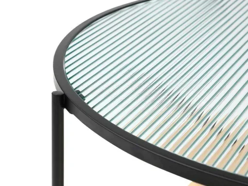 Salontafel Met 1 Plank - Glas, Heveahout En Metaal - Naturel En Zwart - Munita