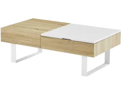 Salontafel Met Afneembaar Tafelblad En 1 Lade - Mdf En Staal - Naturel En Wit - Balun