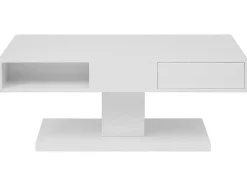 Salontafel Met Draaibaar Tafelblad, 2 Lades En 2 Nissen - Mdf - Wit Gelakt - Ilya