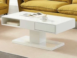 Salontafel Met Draaibaar Tafelblad, 2 Lades En 2 Nissen - Mdf - Wit Gelakt - Ilya