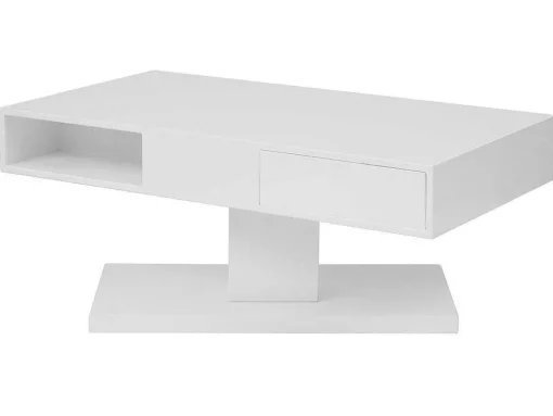 Salontafel Met Draaibaar Tafelblad, 2 Lades En 2 Nissen - Mdf - Wit Gelakt - Ilya