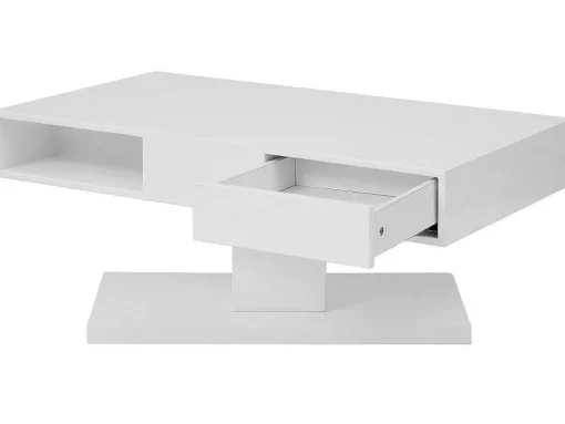Salontafel Met Draaibaar Tafelblad, 2 Lades En 2 Nissen - Mdf - Wit Gelakt - Ilya