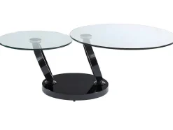 Salontafel Met Draaiblad Joline - Gehard Transparant Glas & Zwart Gechromeerde Poten
