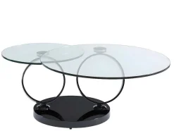 Salontafel Met Draaiblad Joline - Gehard Transparant Glas & Zwart Gechromeerde Poten