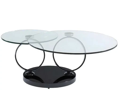 Salontafel Met Draaiblad Joline - Gehard Transparant Glas & Zwart Gechromeerde Poten