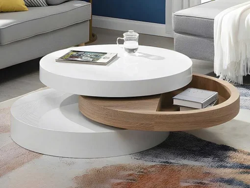 Salontafel Met Draaiblad Janita - Mdf - Eik En Wit