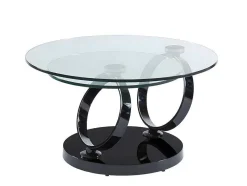 Salontafel Met Draaiblad Joline - Gehard Transparant Glas & Zwart Gechromeerde Poten