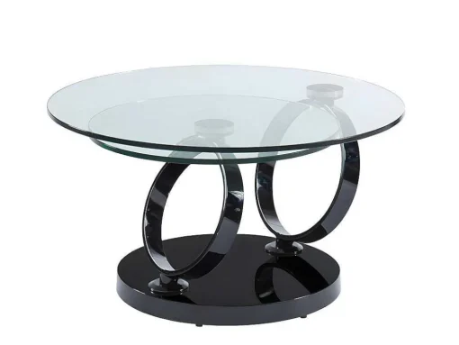 Salontafel Met Draaiblad Joline - Gehard Transparant Glas & Zwart Gechromeerde Poten
