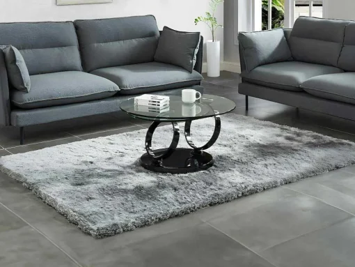 Salontafel Met Draaiblad Joline - Gehard Transparant Glas & Zwart Gechromeerde Poten