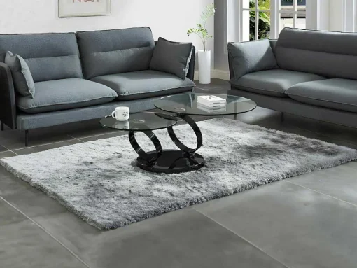 Salontafel Met Draaiblad Joline - Gehard Transparant Glas & Zwart Gechromeerde Poten