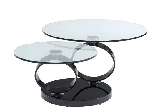 Salontafel Met Draaiblad Joline - Gehard Transparant Glas & Zwart Gechromeerde Poten
