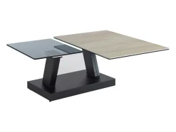 Salontafel Met Draaibladen - Keramiek, Gerookt Gehard Glas En Metaal - Zwart En Naturel - Oyrus Van Maison Cephy
