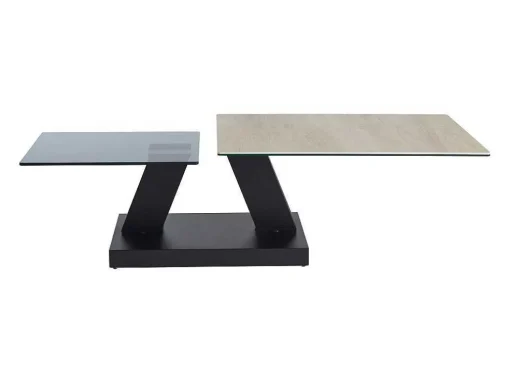 Salontafel Met Draaibladen - Keramiek, Gerookt Gehard Glas En Metaal - Zwart En Naturel - Oyrus Van Maison Cephy