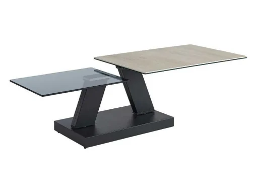 Salontafel Met Draaibladen - Keramiek, Gerookt Gehard Glas En Metaal - Zwart En Naturel - Oyrus Van Maison Cephy