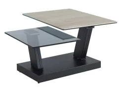 Salontafel Met Draaibladen - Keramiek, Gerookt Gehard Glas En Metaal - Zwart En Naturel - Oyrus Van Maison Cephy