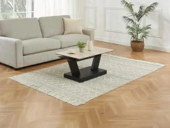Salontafel Met Draaibladen - Keramiek, Gerookt Gehard Glas En Metaal - Zwart En Naturel - Oyrus Van Maison Cephy