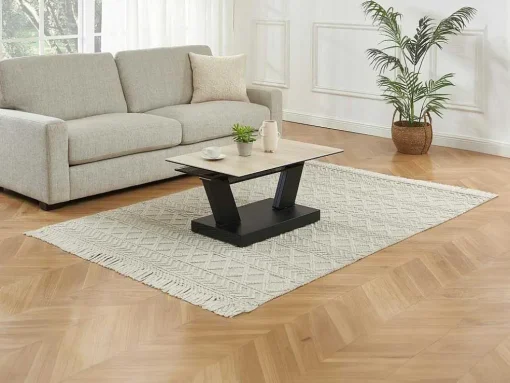 Salontafel Met Draaibladen - Keramiek, Gerookt Gehard Glas En Metaal - Zwart En Naturel - Oyrus Van Maison Cephy