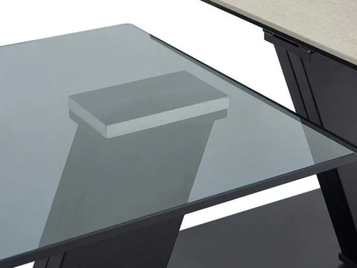 Salontafel Met Draaibladen - Keramiek, Gerookt Gehard Glas En Metaal - Zwart En Naturel - Oyrus Van Maison Cephy