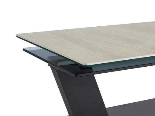 Salontafel Met Draaibladen - Keramiek, Gerookt Gehard Glas En Metaal - Zwart En Naturel - Oyrus Van Maison Cephy