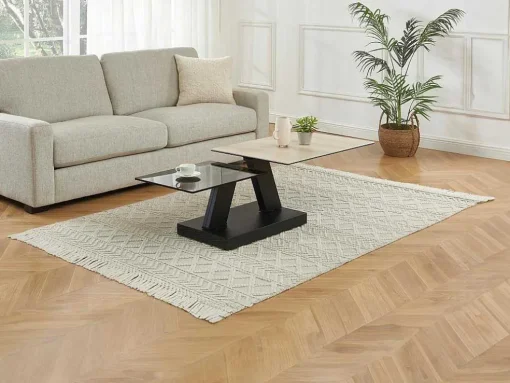 Salontafel Met Draaibladen - Keramiek, Gerookt Gehard Glas En Metaal - Zwart En Naturel - Oyrus Van Maison Cephy